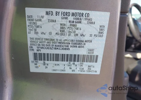 2008 Ford Escape Xlt from USA, damaged, VIN 1FMCU03Z18KC30895